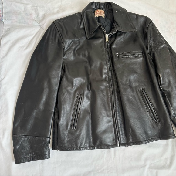 Vintage 1940’s Fidelity SPortswear Steerhide Leather black racer biker jacket - Picture 3 of 16